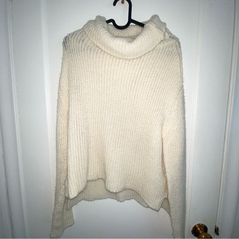 White Cowl Neck Loose Knit Sweater